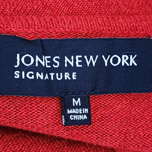 Jones New York Red Linen Cotton Knit Sequin Cutout Cardigan - Picture 5 of 6
